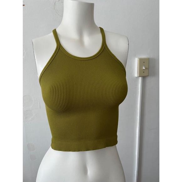 Free People movement Green stretch Ribbed halter Racerback Crop Tank Top 2 pcs - Picture 2 of 9